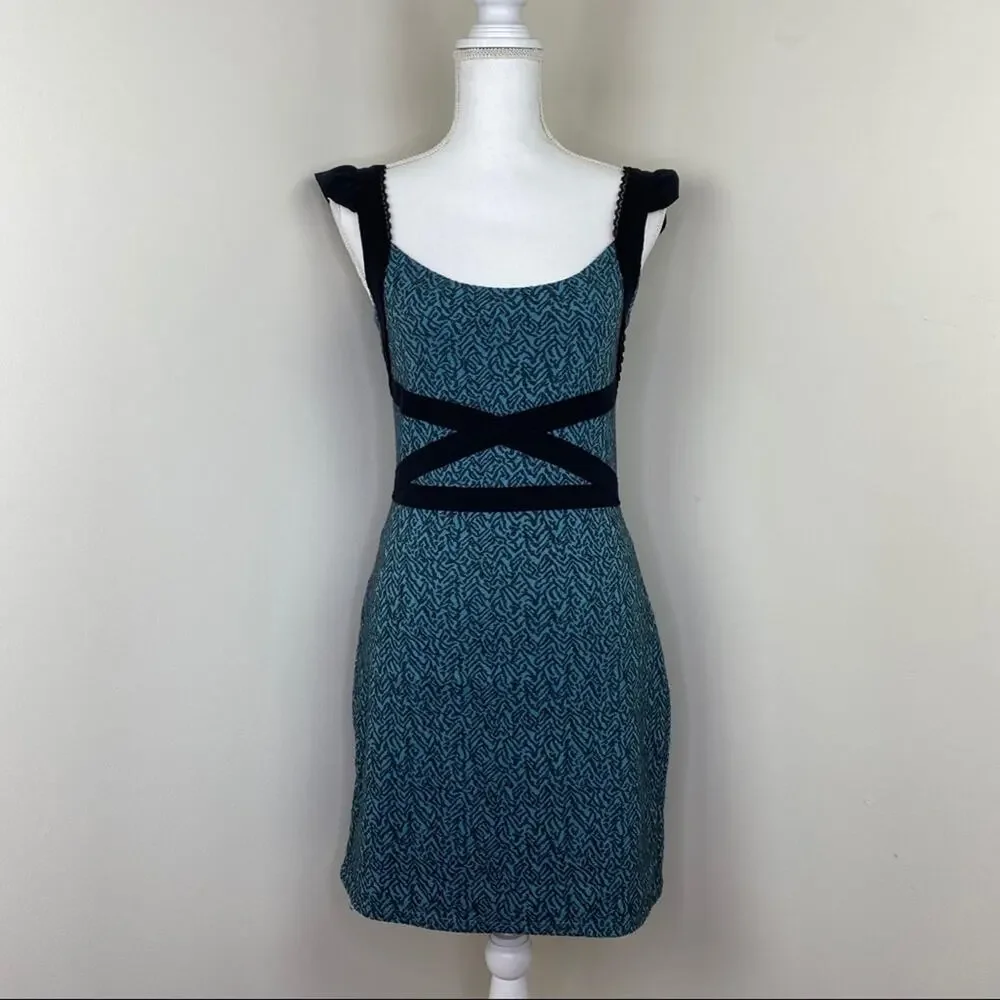 Free People Women's Blue Mini Bodycon Dress Size S Cutout‎ Back Y2K Night Luxe